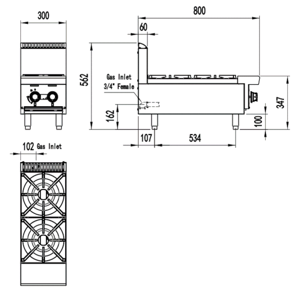 CookRite Two Burner Gas Cooktop Hob - 300mm width - LPG
