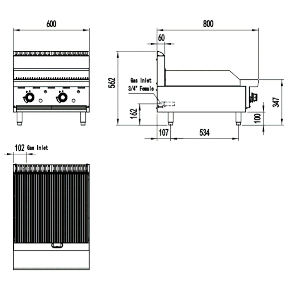 CookRite Two Burner Radiant Chargrill - 600MM width - Natural Gas