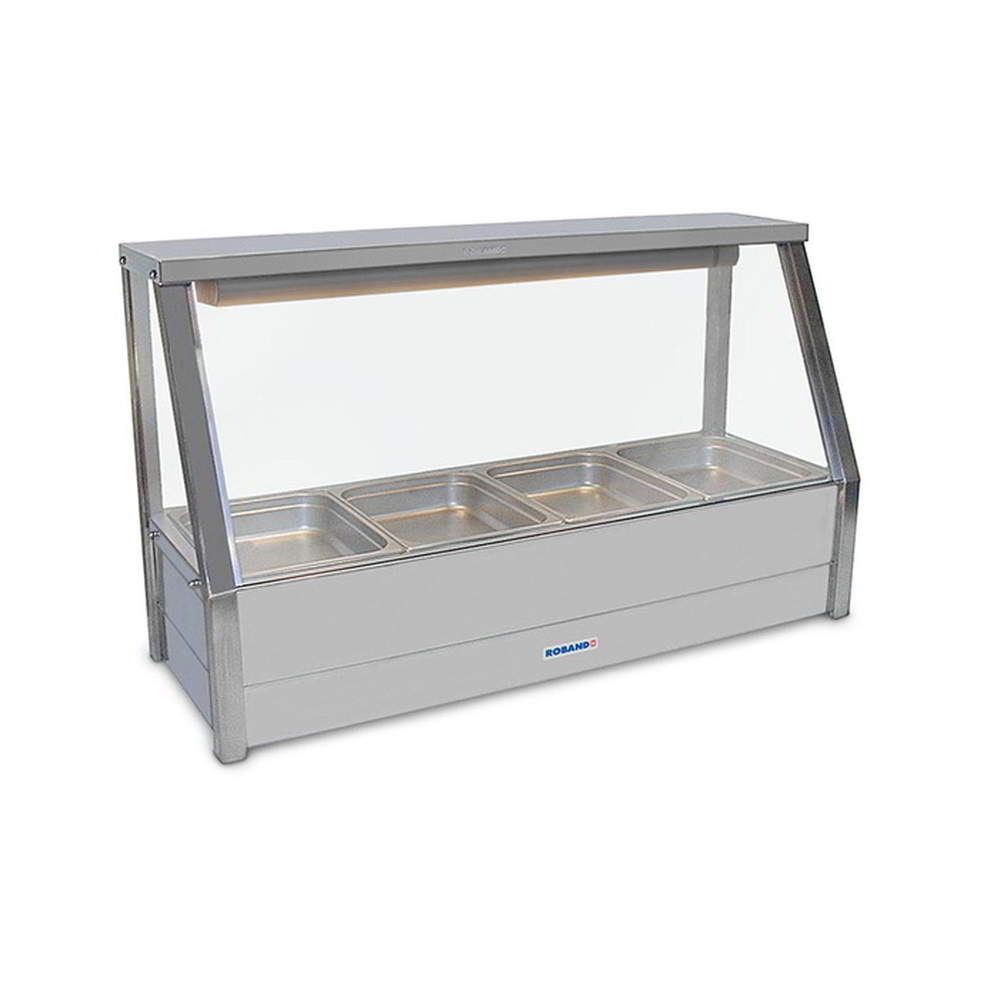 Roband Straight Glass Hot Food Display Bar, 4 pans single row with roller doors