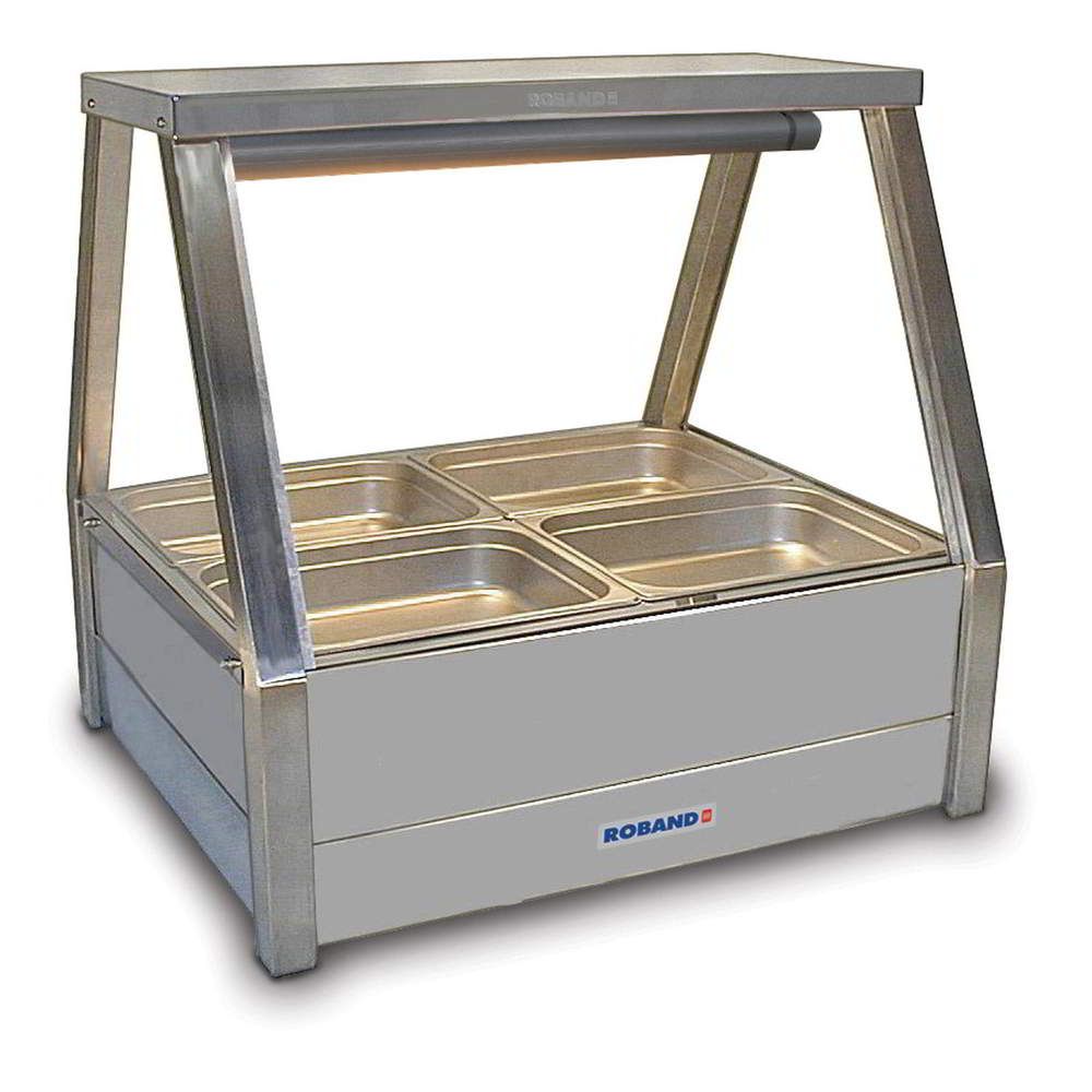 Roband Straight Glass Hot Food Display Bar, 4 pans double row with roller doors