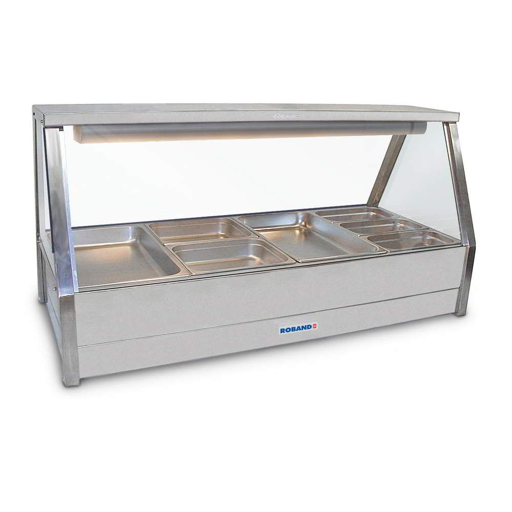 Roband Straight Glass Hot Food Display Bar, 8 pans double row