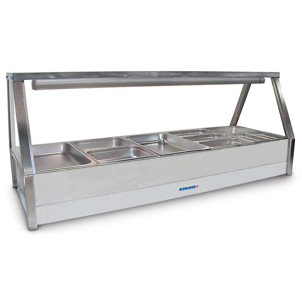 Roband Straight Glass Hot Food Display Bar, 10 pans double row with roller door