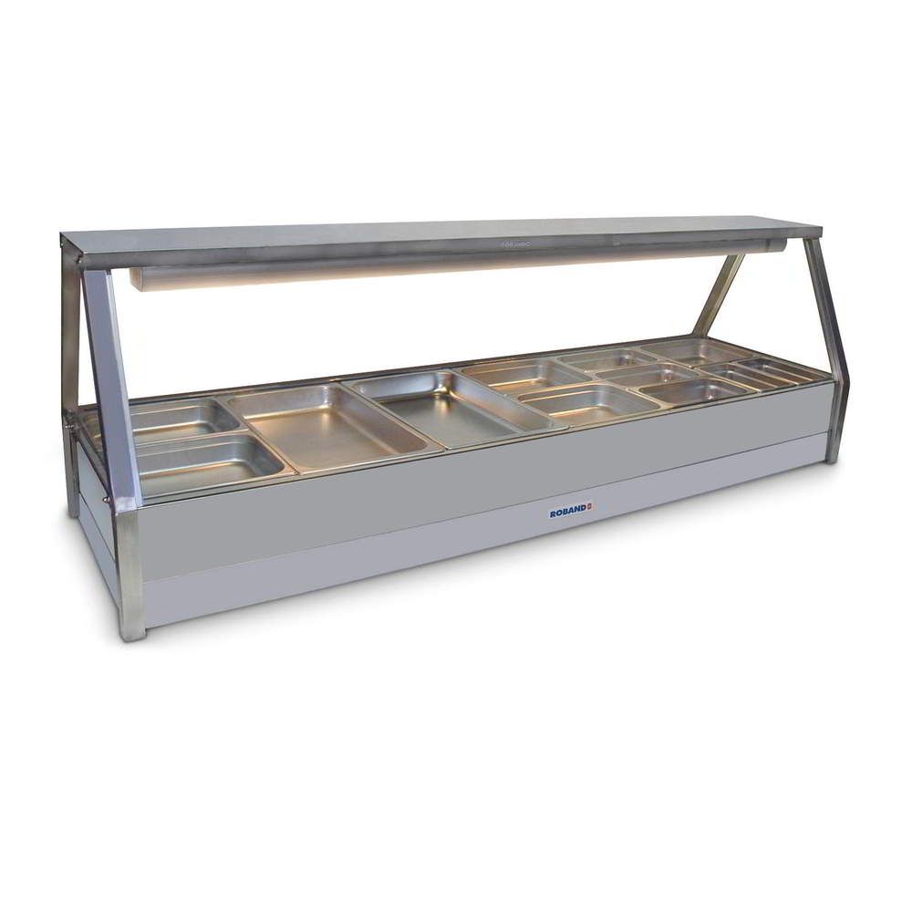 Roband Straight Glass Hot Food Display Bar, 12 pans double row with roller door