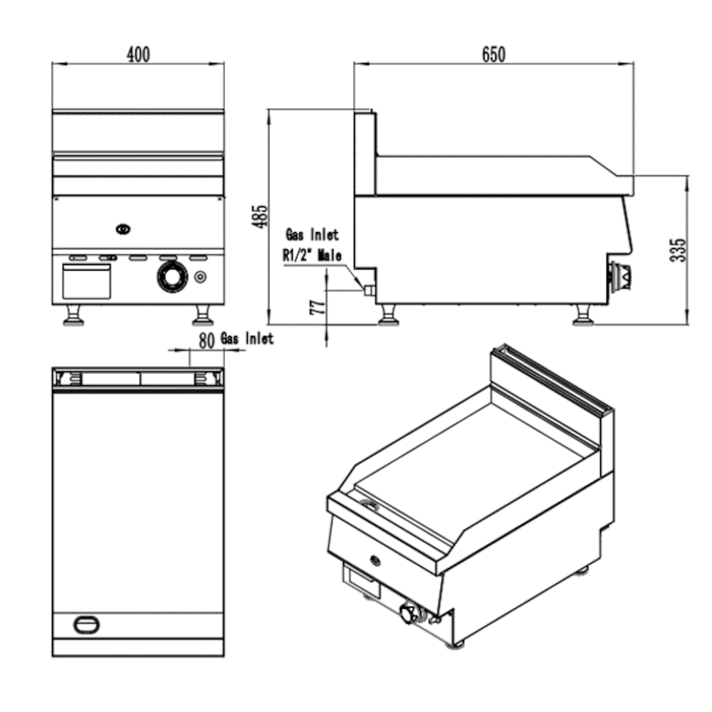 CookRite Benchtop Gas Griddle/Hotplate 400mm width – LPG