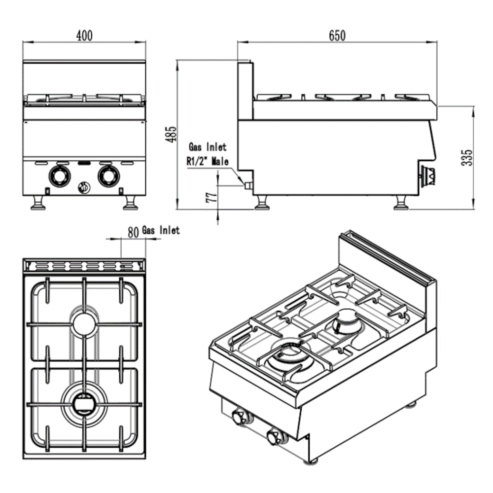 CookRite Benchtop Gas Cooktop 400mm width – Natural Gas