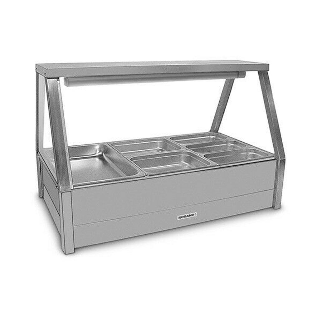 Roband Straight Glass Hot Food Display Bar, 6 pans double row with roller doors