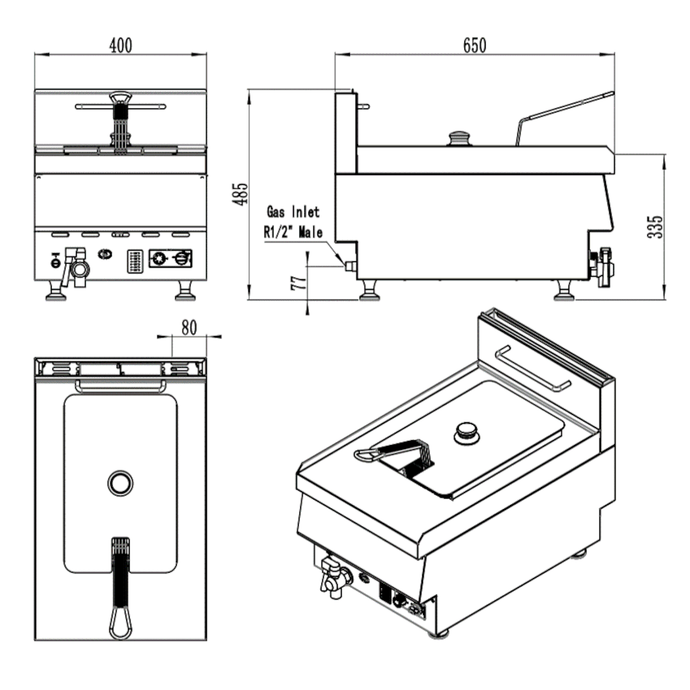 CookRite Benchtop Gas Fryer 400mm width - Natural Gas