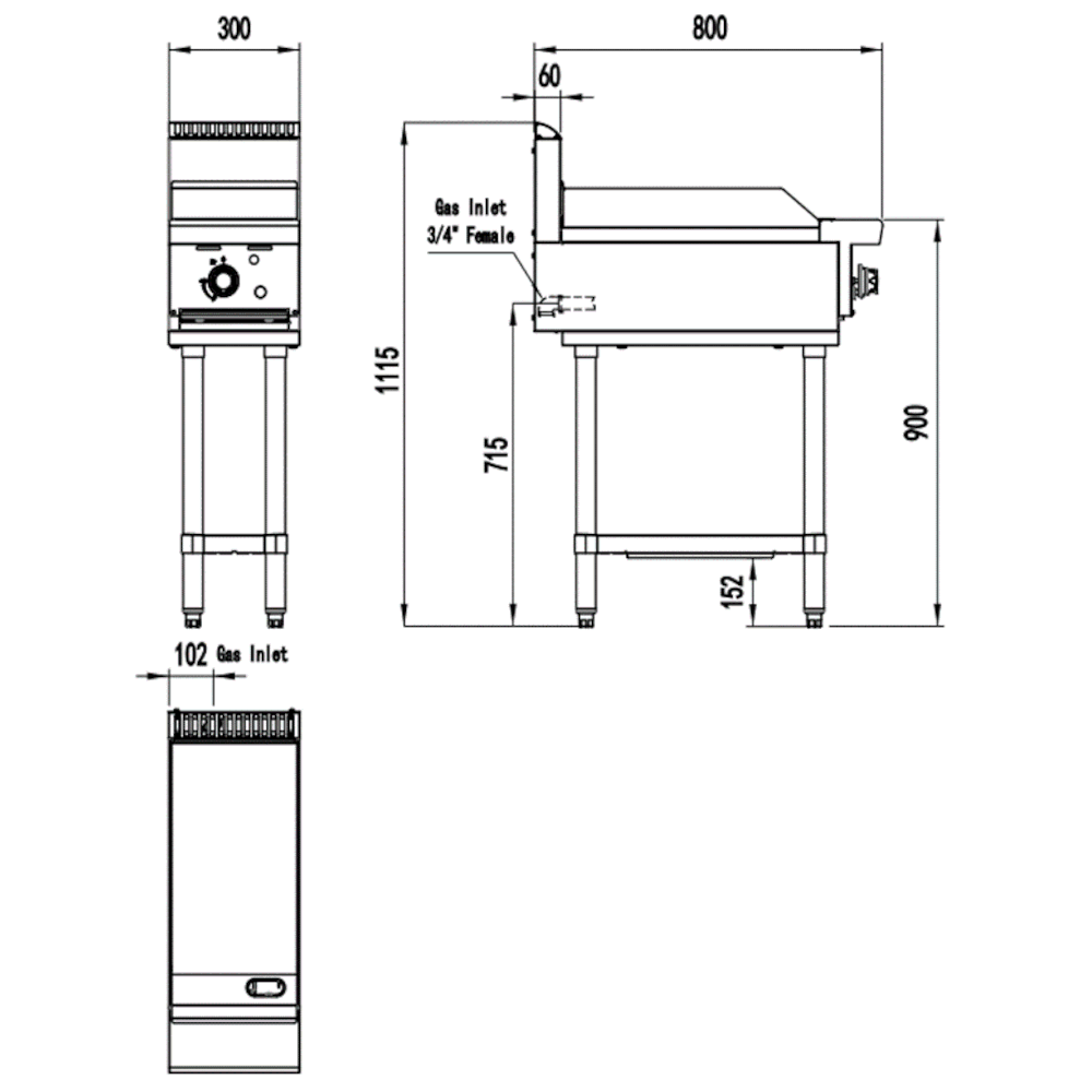 CookRite Single Burner Flat Griddle/Hotplate - 300MM(W) w/Base - Natural Gas