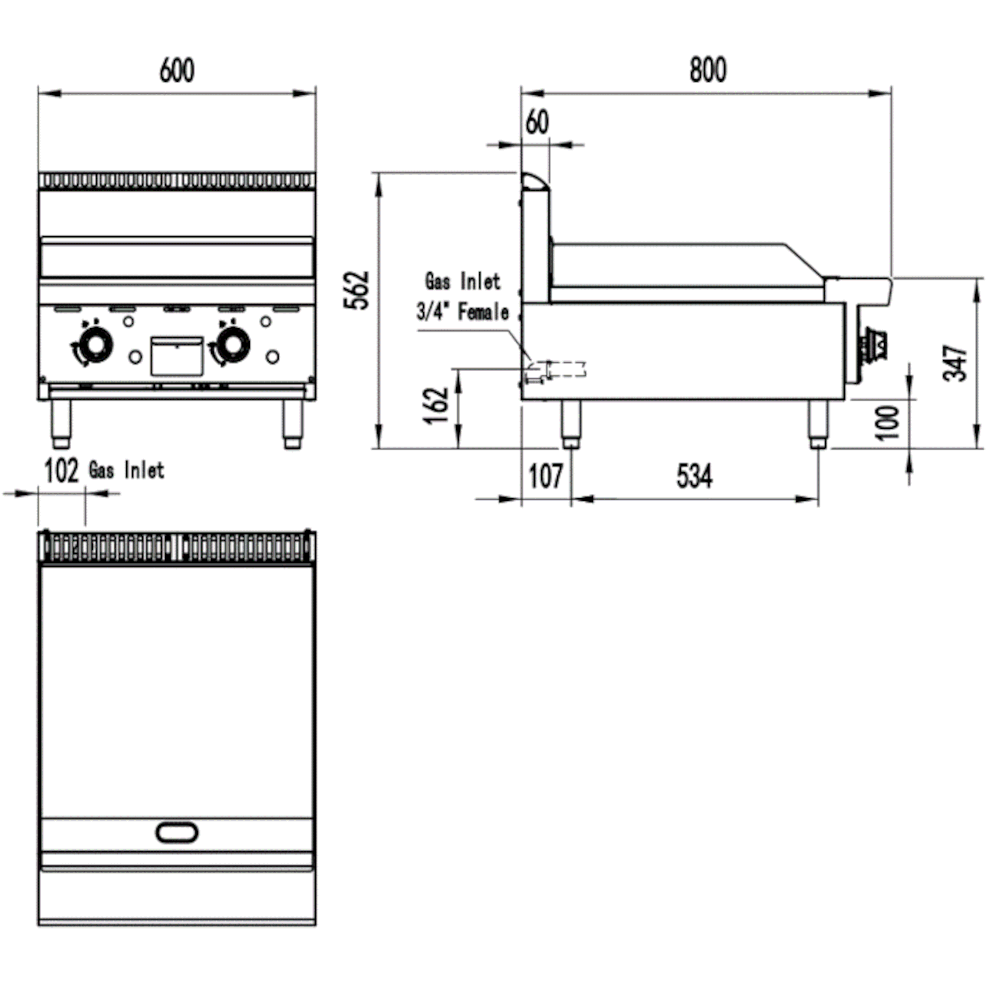 CookRite Twin Burner Flat Griddle/Hotplate - 600MM WIDTH - LPG