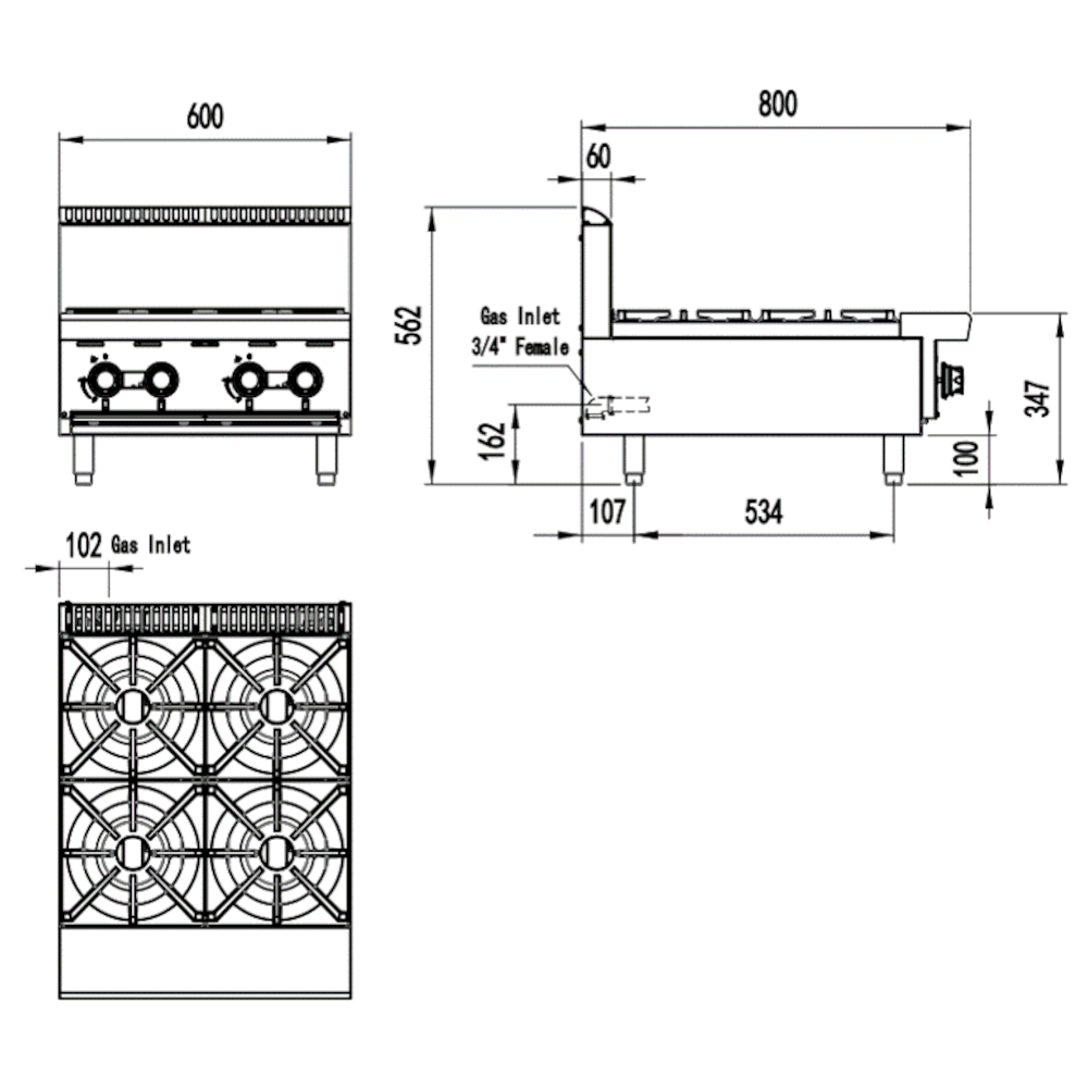 CookRite Four Burner Cooktop Hob - 600mm width - LPG