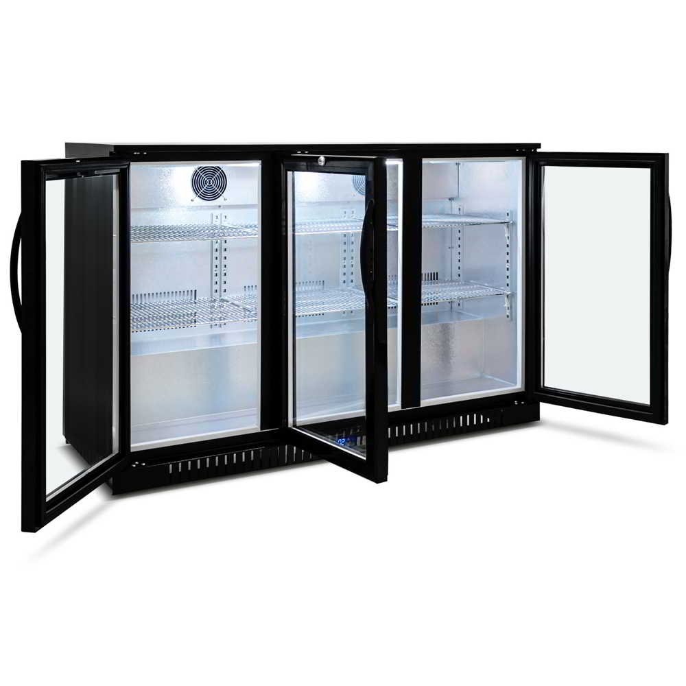 Three Door Bar Fridge - Black Body & Doors