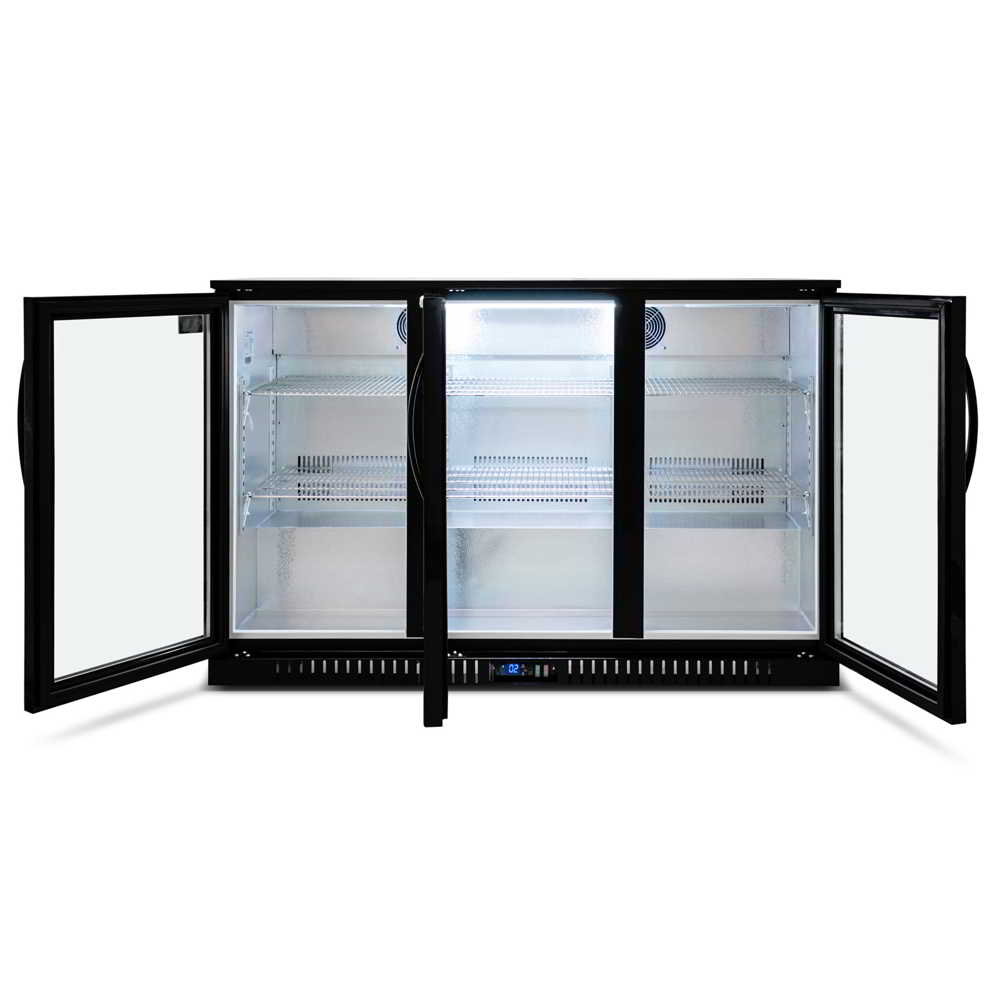 Three Door Bar Fridge - Black Body & Doors