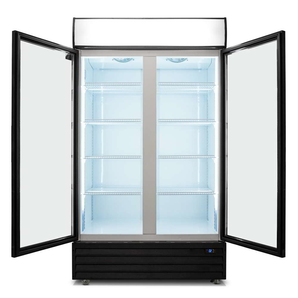 1000L Double Door Upright Display Fridge - Glass Door