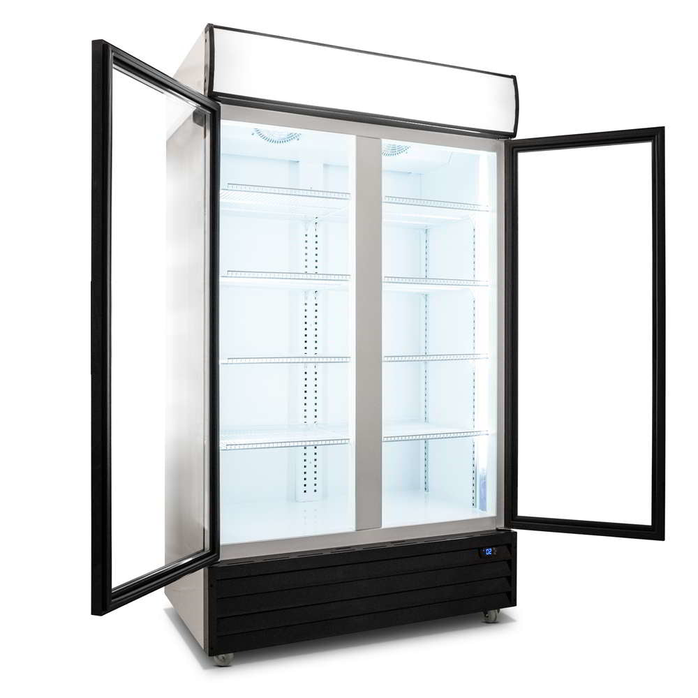 1000L Double Door Upright Display Fridge - Glass Door
