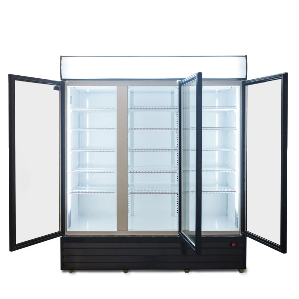 1500L Triple Door Upright Display Fridge - Glass Door