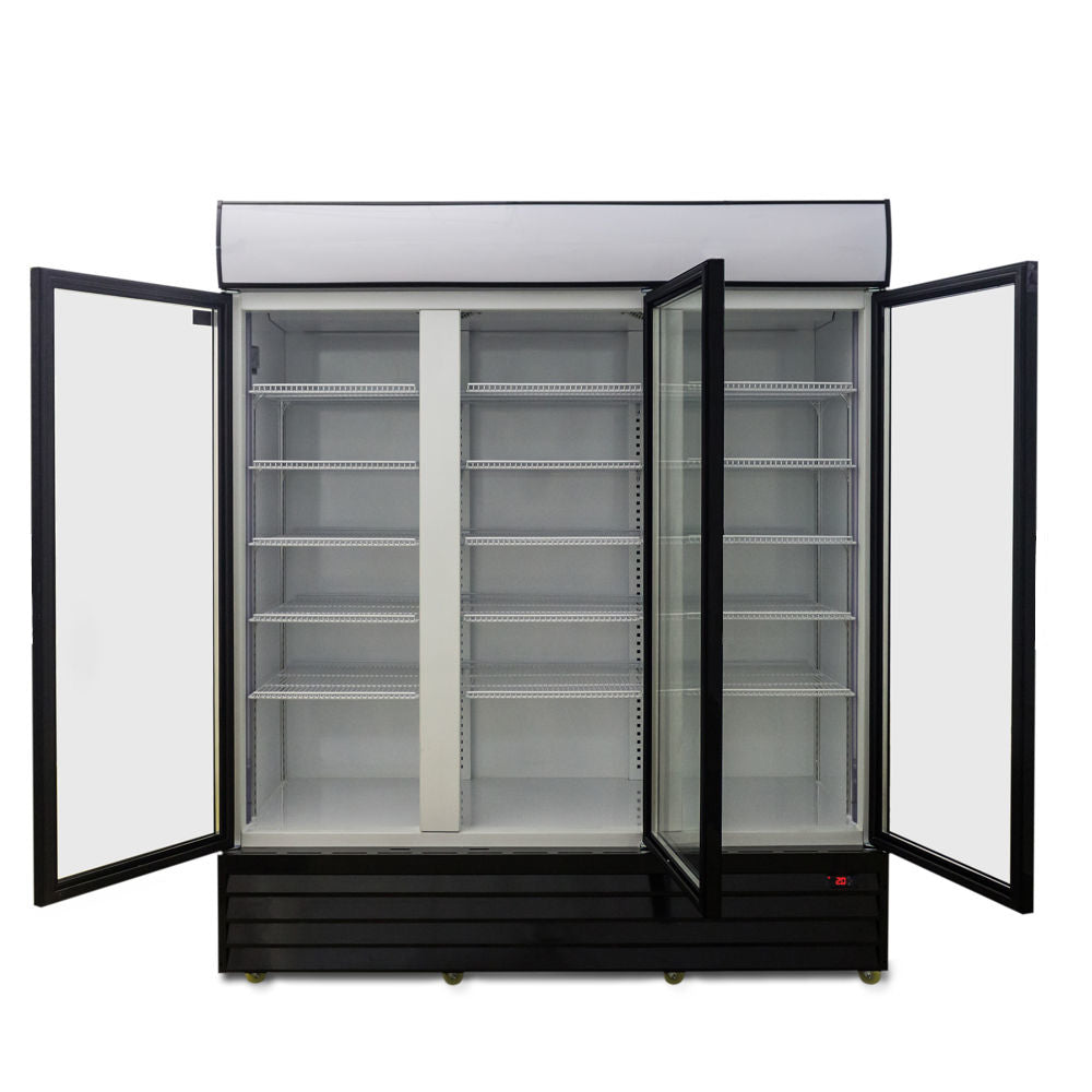 1500L Triple Door Upright Display Fridge - Glass Door