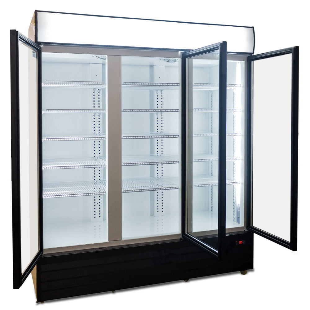 1500L Triple Door Upright Display Fridge - Glass Door