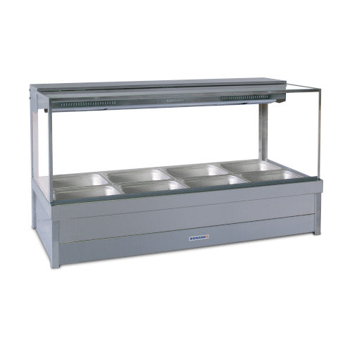 Roband Square Glass Hot Food Display Bar, 8 pans double row with roller doors