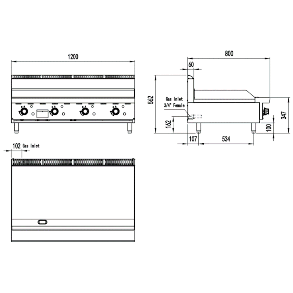 CookRite Four Burner Flat Griddle/Hotplate - 1200MM(W) Counter - LPG