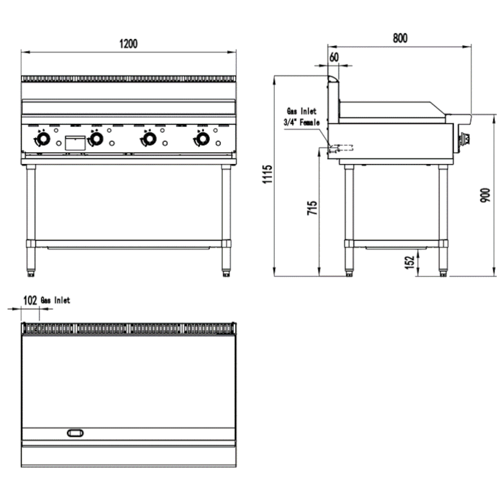 CookRite Four Burner Flat Griddle/Hotplate - 1200MM(W) Counter - LPG