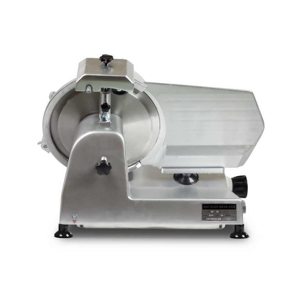Back view of the 12" 300mm food slicer where the model/serial plate is located on the appliance.