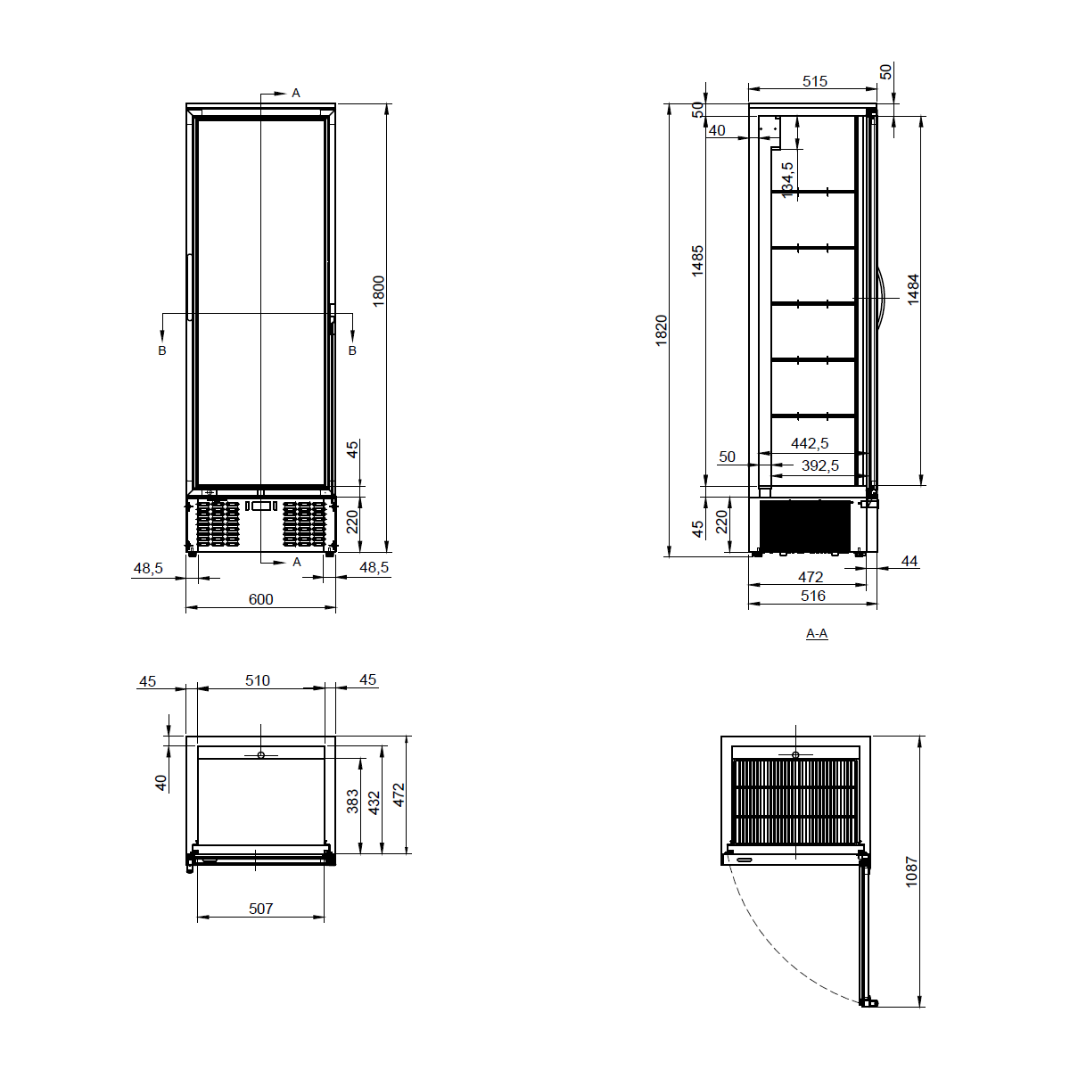 300L Upright Glass Door Display / Backbar Fridge - Black