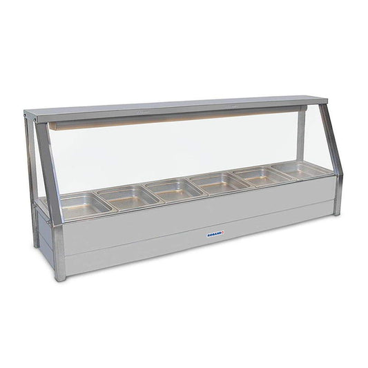 Roband Straight Glass Hot Food Display Bar, 6 pans single row with roller doors