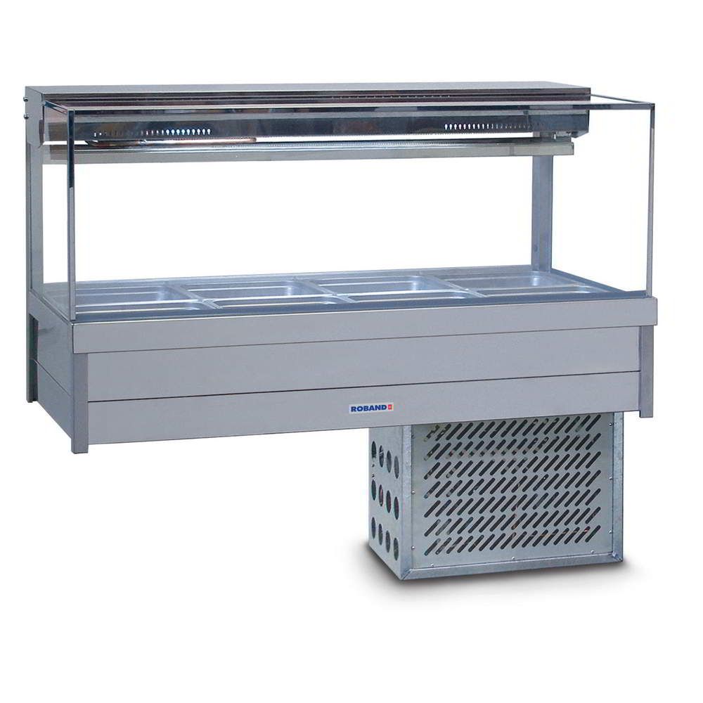 Roband Square Glass Refrigerated Display Bar - Piped and Foamed only (no motor), 8 pans