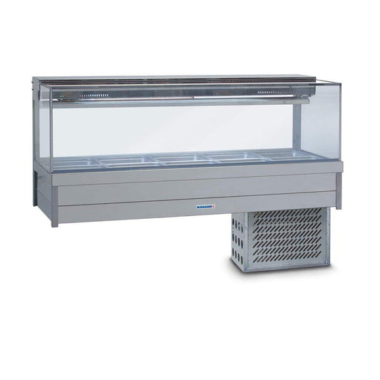 Roband Square Glass Refrigerated Display Bar - Piped and Foamed only (no motor), 10 pans